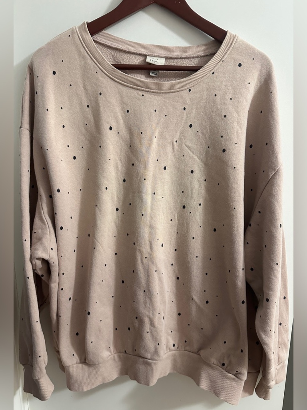 a new day Taupe Crewneck Sweatshirt with Black Dot Print